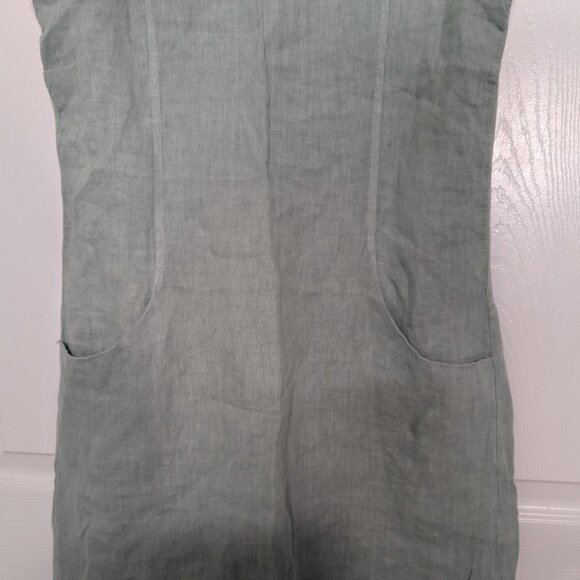 Lungo Larno Crochet Linen Dress Womens Size Small Green Italian Sleeveless Shift - Picture 3 of 13
